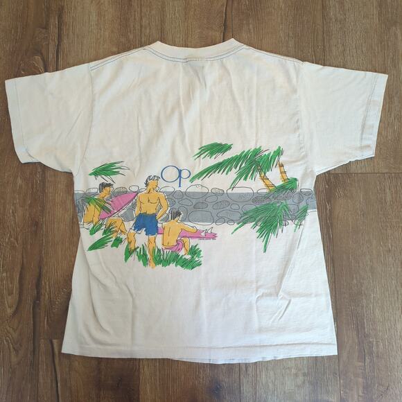 VTG Ocean Pacific OP Men Large Shirt Surf AOP Beach Palm Tree Cali USA 90s - Picture 8 of 10